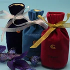 High quality printed velvet jewelry pouches bag custom drawstring velvet wine bottle bag