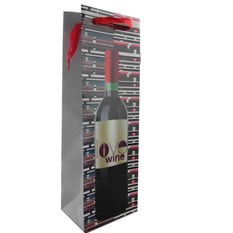 High Quality Recycle Stripe Paper Wine Packaging Bag With Logo Printed, Wine Paper Gift Bags