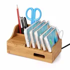 Wooden Bamboo Multi-Device Charging Stand Docks and Desktop Organizer for Universal Smart Phones and Tablets