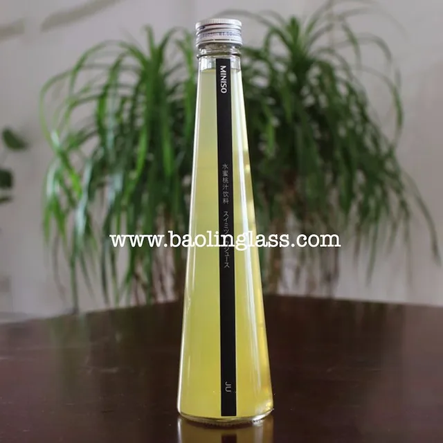 custom 300ml tapered cone pyramid glass beverage bottle