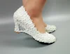 Morili white color 5cm lace bridal women low heel bridal wedding shoes with pearls MWSB16