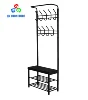 Indoor living room use metal 3 shelf shoes rack clothes display rack with hook