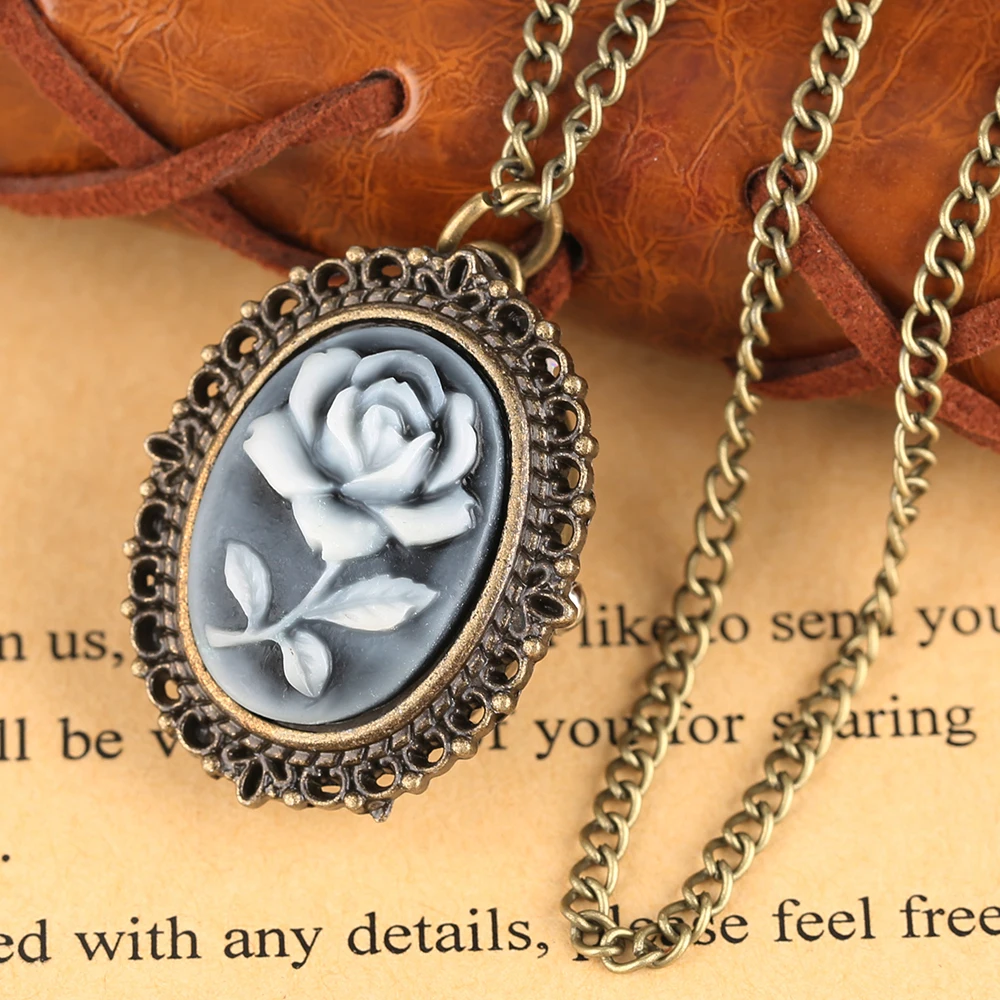 YISUYA Vintage Oval Pendant Pocket Watch Ladies Blue Rose Carving Quartz Clock Retro Women Necklace Mini Clock Watch Girl Boy (7)