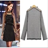 2018 spring women mesh see thought long sleeve blouse high neck tops