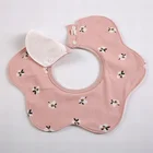 100% cotton 360 rotate washable waterproof pink floral print customized logo baby caddy bib flower in stock