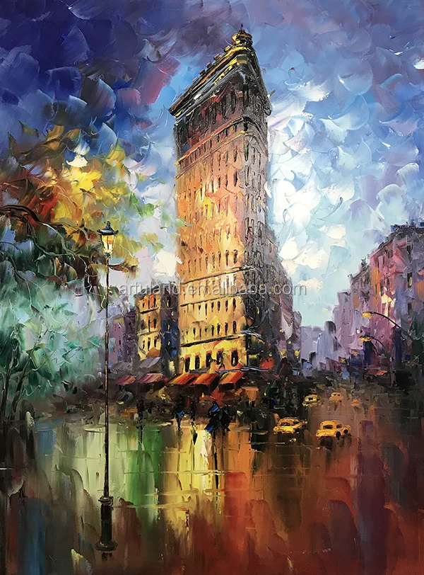 famous new york flatiron building wall art knife oil painting