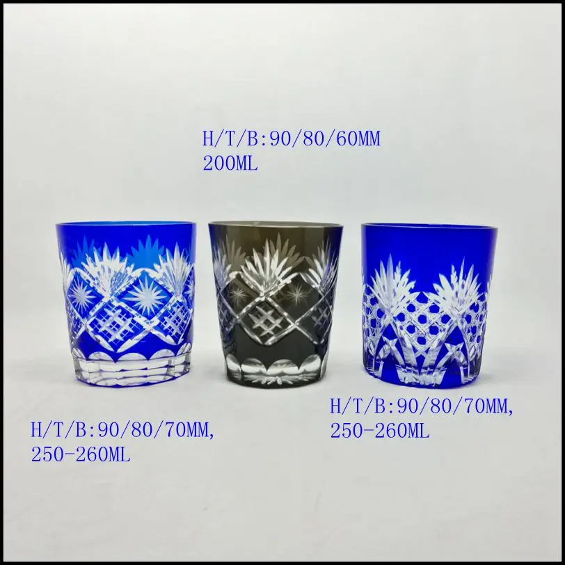 stocked 8 oz cobalt blue hand cut round glass tumbler