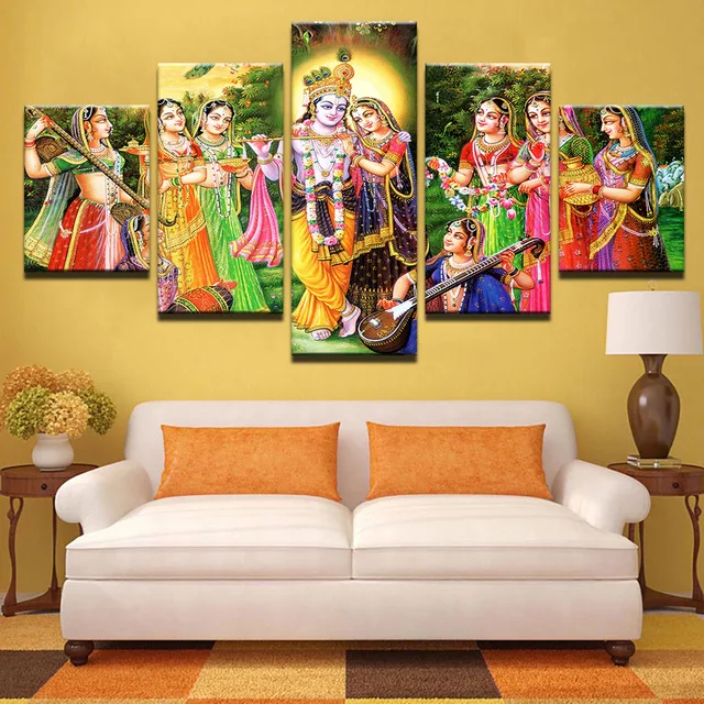 Modern-Prints-Canvas-Pictures-For-Living-Room-Wall-Art-5-Pieces-India-Myth-Lord-Krishna-Painting.jpg_.webp_640x640