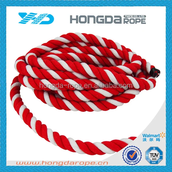 16mm thick 3strand twisted cotton rope,white with red trace, View 3