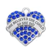 C1103759 She Believe She Could So She Did Silver Heart Charm Letters Engraved Bracelet Necklace Making Pendants