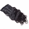 Hot sale top quality virgin indian human hair extensions natural black color water wave clips in hair fast delivery