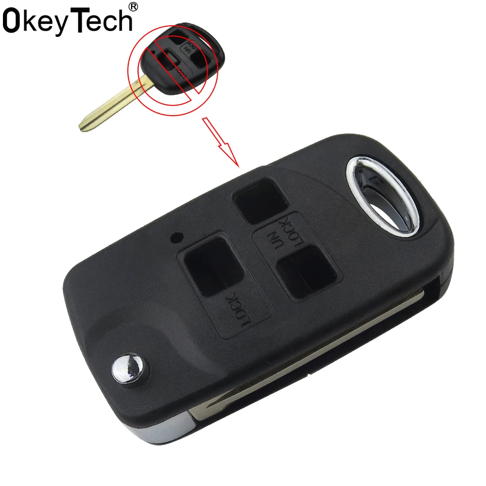 OkeyTech Replacement Modified 3 Buttons Folding Flip Remote Key Fob Case For TOYOTA FJLand Cruiser Camry TOY43 New Styling