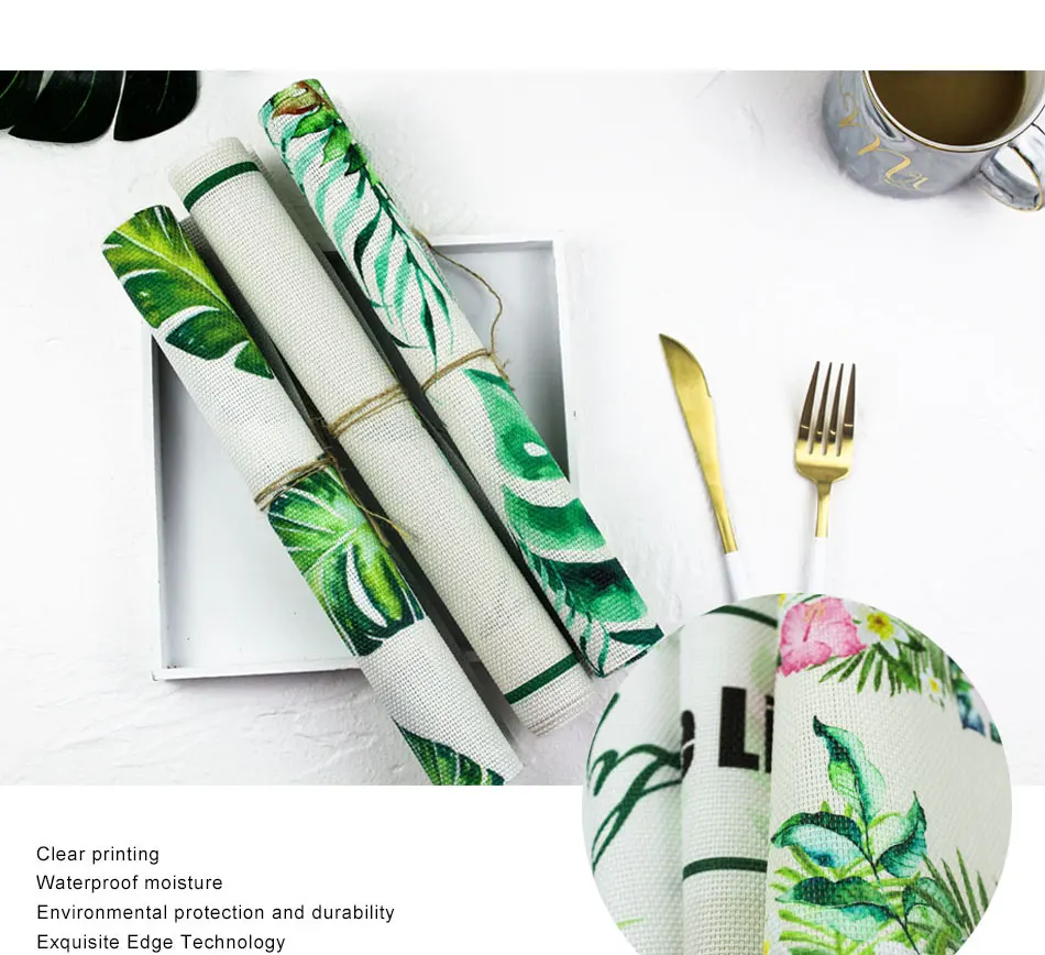 Chic Tropical Plants Tableware Pad Dining Table Mat Heat Insulation Non-Slip Placemats Flamingo Green Leaf Cactus Bowl Coaster (6)