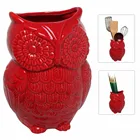 Red Owl Design Ceramic Cooking Utensil Holder, multipurpose Kitchen Storage Crock