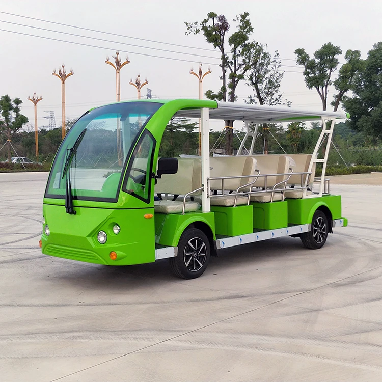 4 Seats Electric Sightseeing Car , Fiberglass Green Color Electric People Mover