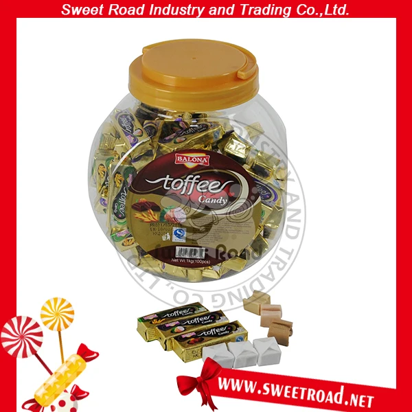 chinese hard candy chocolate flavor toffee candy in jar