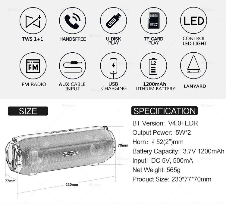 Portable Wireless Speaker LED glowing speaker Supported Blue-tooth/TWS/FM radio - ANKUX.COM