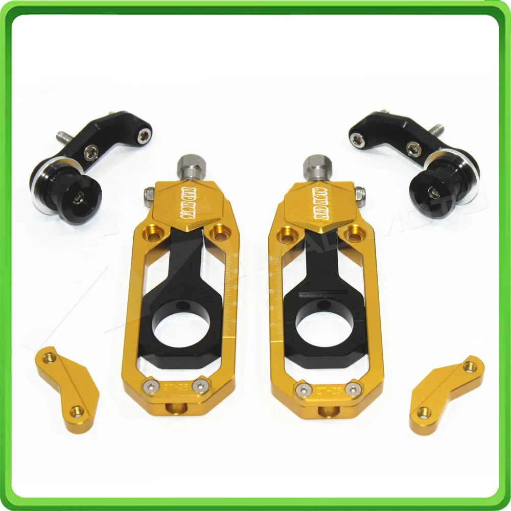 Motorcycle Chain Tensioner Adjuster with paddock bobbins kit for Yamaha R1 YZF-R1 2004 2005 Gold&Black (11)