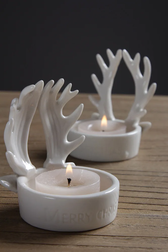 Christmas decoration Ceramic Antlers Candlestick,Christmas Antlers Candelabra Candle Holders