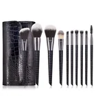 10 pcs top quality wood handle professional makeup brush set wholesale cosmetic kit with Crocodile pattern bag