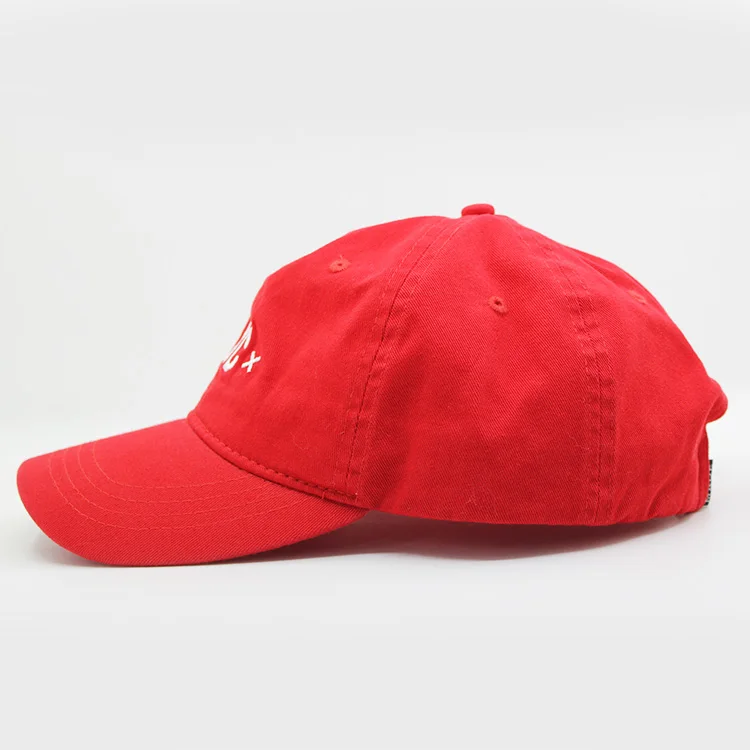 Custom red cotton unstructured 6 panel dad baseball hat embroidery