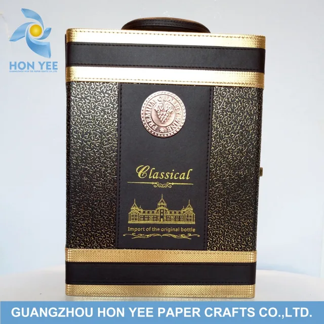 pu leather gift wine box packaging with wine accessories