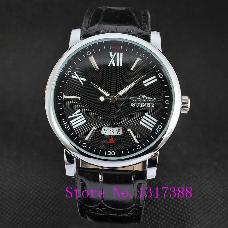 2016 Brand WINNER Simple Self-winding Automatic Mechanical Watch Men Wristwatch luury Leather Strap with Calendar