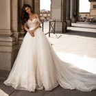 2019 New Off Shoulder Special Fabrics Lace Ball Gown Wedding Dress