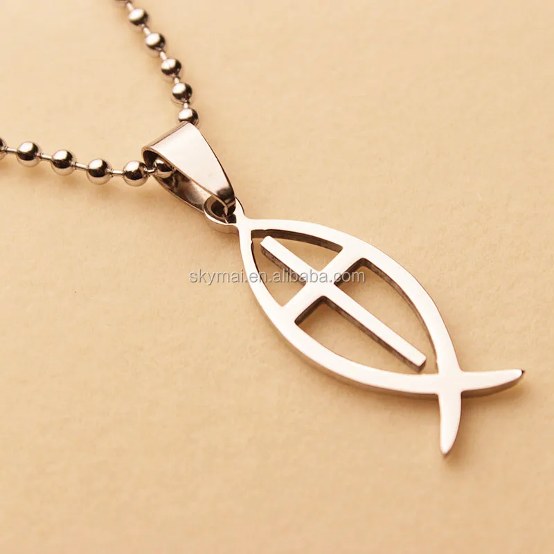 New Products Stainless Steel Christian Fish and Corss Pendant Jesus Ichthus Fish Pendant