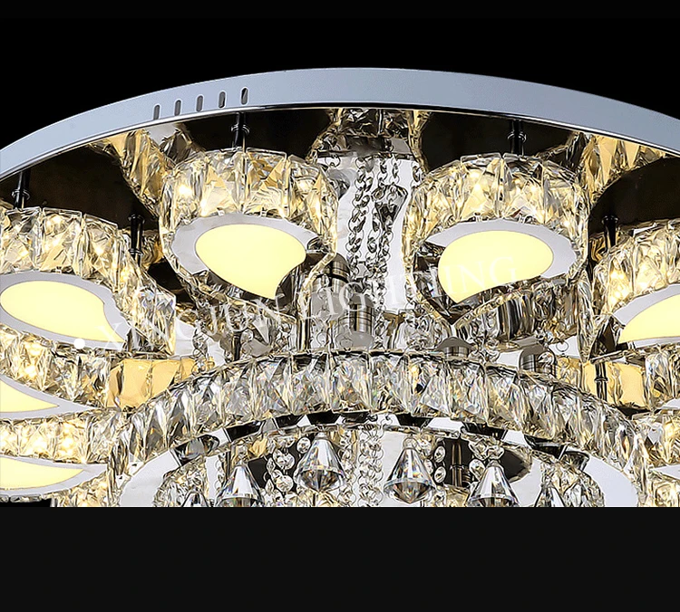 XingJun LED Metal plate ceiling light chandelier Stainless Steel crystal ceiling lamp