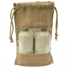 China Alibaba wholesale custom printing jute drawstring bag burlap pouch with transparent PVC window