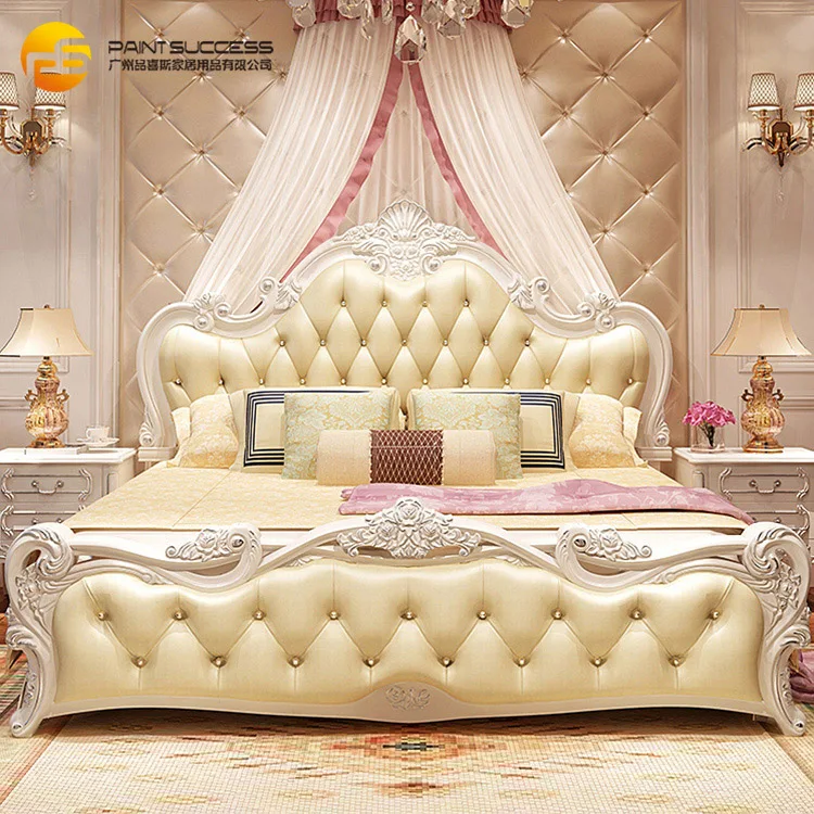 Европа Стиль итальянская мебель роскошные классические деревянное Кинг сайз кровать конструкции двойной деревянные резные золотые кровати конструкции
