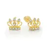 14K Gold Plated Crystal CZ Stone Crown Bell Back Stud Earrings Jewelry