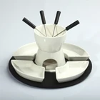 ceramic cheese fondue set with bamboo base, cheese set for 4 people