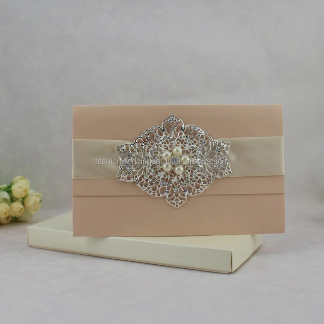 beautiful handmade shiny paper pearl wedding invitation with box