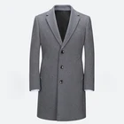 MTM service 100% cashmere gray solid woolen fabric horn button winter coat men's long overcoat from china