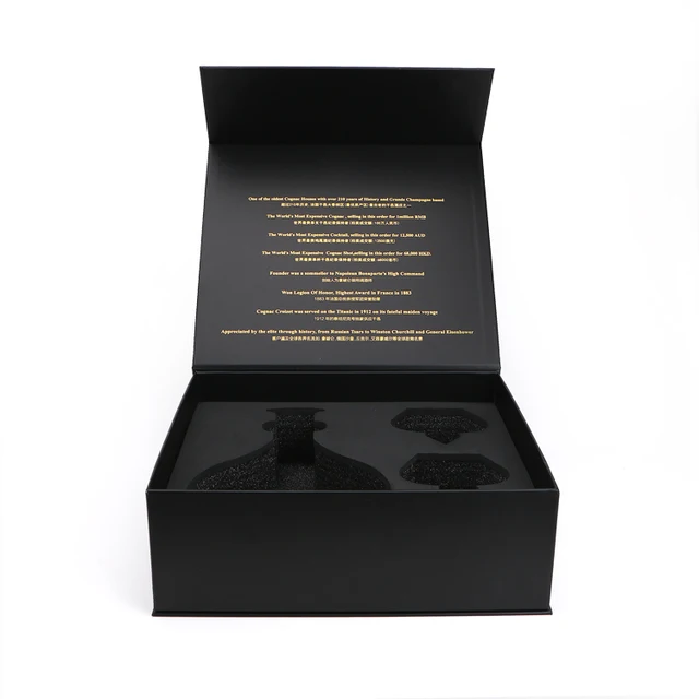 matte black printed gold foil logo cardboard wine gift box