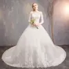 2019 New Arrival Elegant Plus Size Three Quarter Sleeve Luxury Lace Flower Wedding Dress with Long Tail