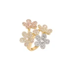 Copper brass jewelry cubic zirconia flower gold ring designs for girls party
