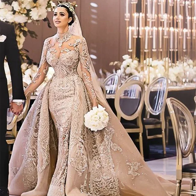 2019 Hot Sales Beautiful Backless Women Muslim Wedding Dress With