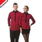Latest fashion hot waiter shirt two-color stitching cuff adjustable waiter shirt uniform for bar