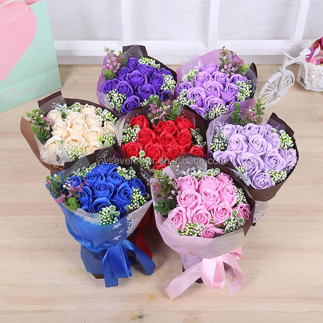 rose flower bouquet gift box packing soap flower for wedding