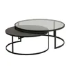 Wholesale decorative set of 2 black metal tempered glass coffee table for living room furniture