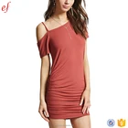 Chinese Clothing Suppliers Women Sexy Short Sleeve One-Shoulder Ruched Sides Bodycon Mini Dress