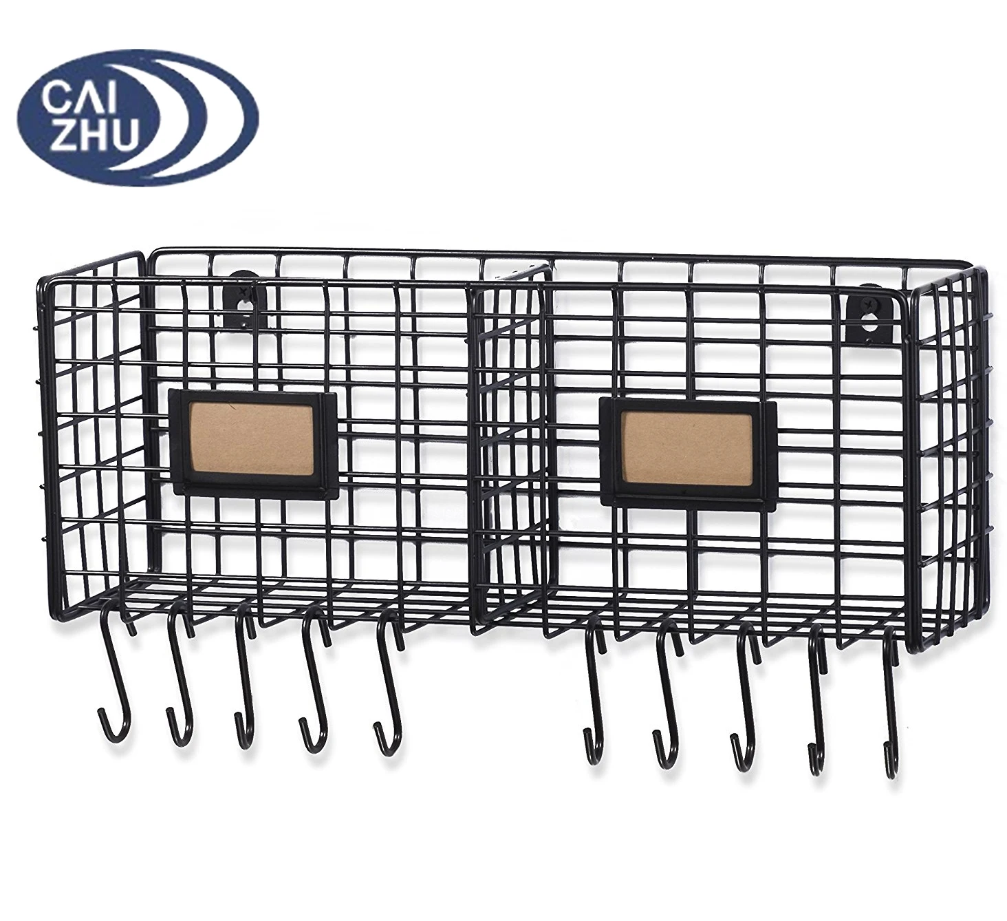 wall mount file organizer wire rack with 10 hooks for keys hats