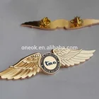 Shiny gold customized metal pilot wings pin badge,personalized logo wings lapel pin, golden plating badges