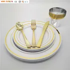 Disposable Plastic Dinnerware Sets Gold Rimmed Tableware