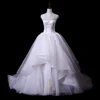 High Low Ivory O-Neck Cap Sleeve Appliqued Top Ruched Sheer Top and Back with Button Beauty Wedding Dresses Bridal Gown