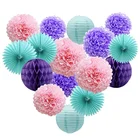 UMISS Paper 16pcs Teal Lavender Purple Pink Bridal Baby Shower First Birthday Party Wedding Decorations