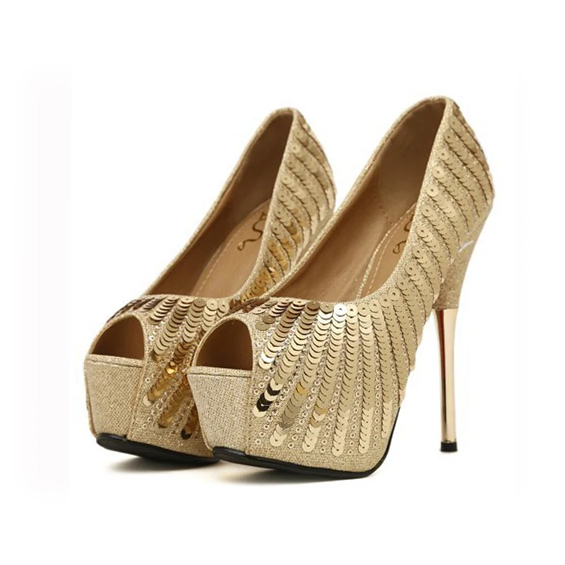 Buy Glitter Wedding Shoes Platform High Heel Shoes Peep Toe Sexy